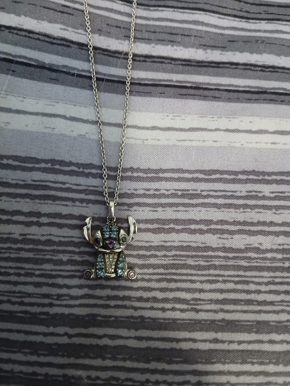 Pandora Silver-tone Stitch Pendant Necklace with Blue and Purple Crystals